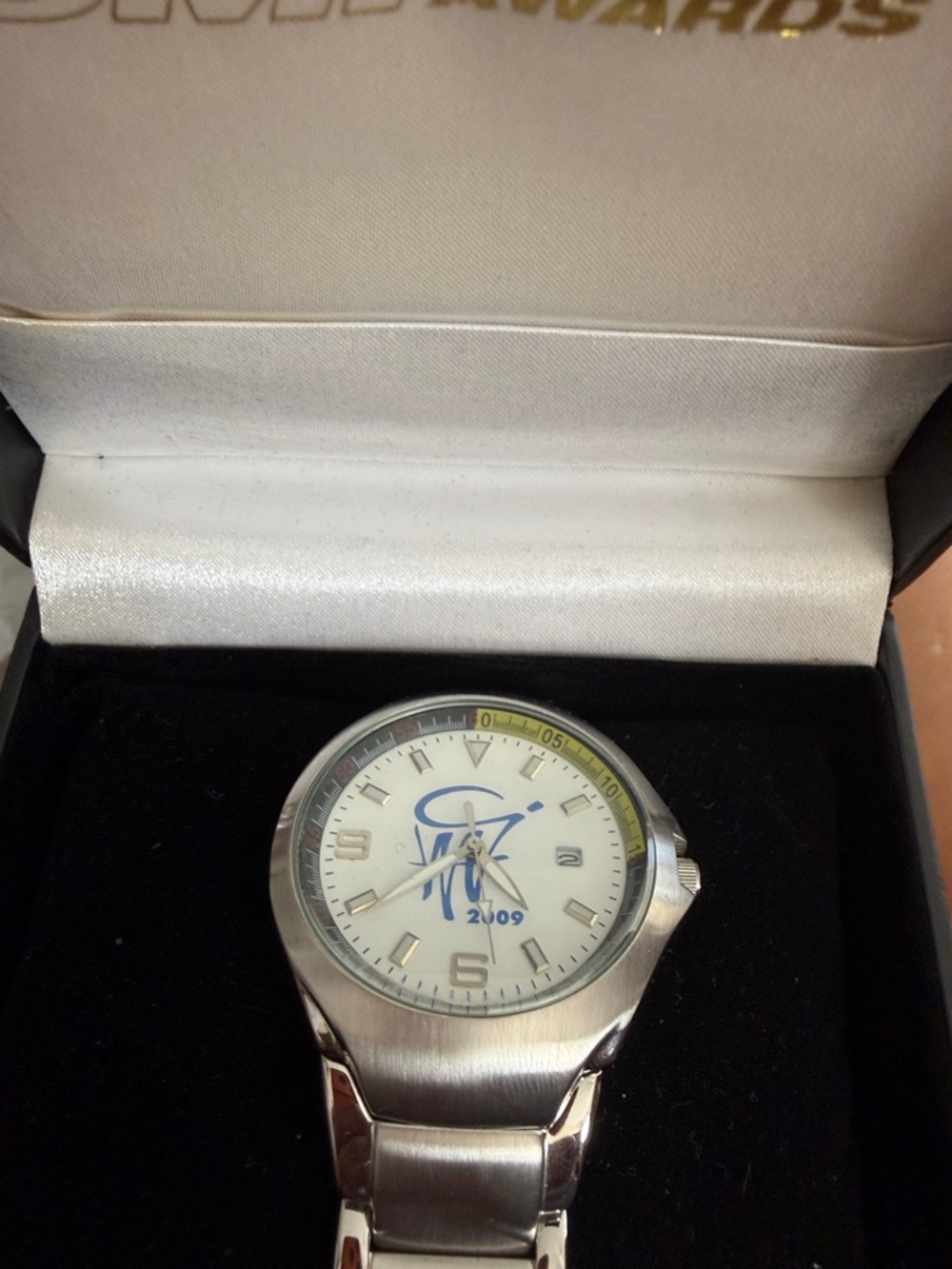 Stainless Steel Men’s Watch - Silver and White with Blue Accent
